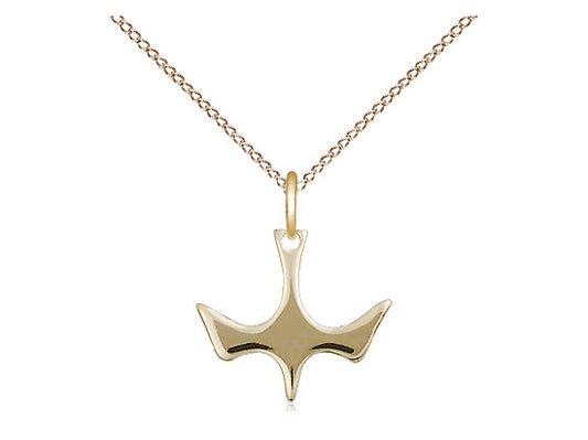 14kt Gold Filled Holy Spirit Medal on a Gold Filled Light Curb Chain - Unique Catholic Gifts