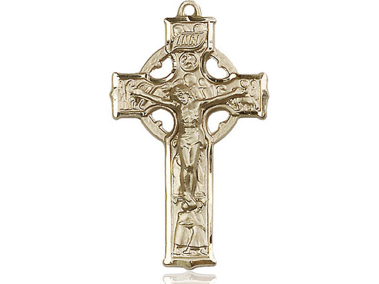 14kt Gold Filled Celtic Crucifix Pendant on a 24 inch Gold Plate Heavy Curb Chain. - Unique Catholic Gifts