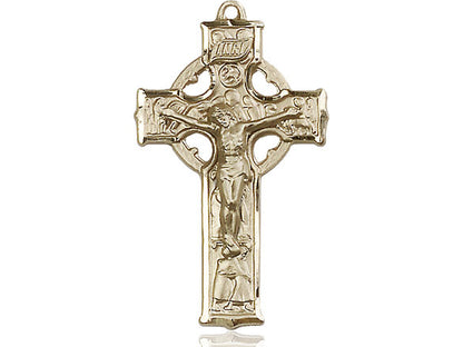 14kt Gold Filled Celtic Crucifix Pendant on a 24 inch Gold Plate Heavy Curb Chain. - Unique Catholic Gifts