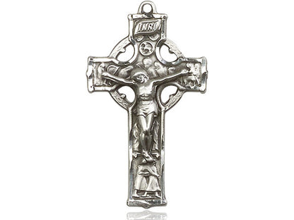Sterling Silver Celtic Crucifix Pendant on a 24 inch Light Rhodium Heavy Curb Chain. - Unique Catholic Gifts