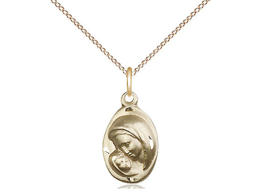 14kt Gold Filled Madonna & Child Pendant on a 18 inch Gold Filled Light Curb Chain - Unique Catholic Gifts
