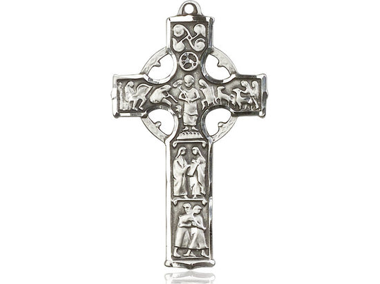 Sterling Silver Celtic Cross Pendant on a 24 inch Light Rhodium Heavy Curb Chain - Unique Catholic Gifts