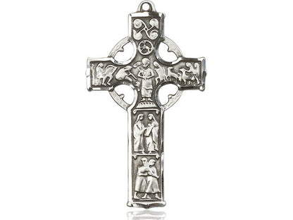 Sterling Silver Celtic Cross Pendant on a 24 inch Light Rhodium Heavy Curb Chain - Unique Catholic Gifts