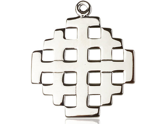 Sterling Silver Jerusalem Cross Pendant on a 24 inch Light Rhodium Heavy Curb Chain - Unique Catholic Gifts