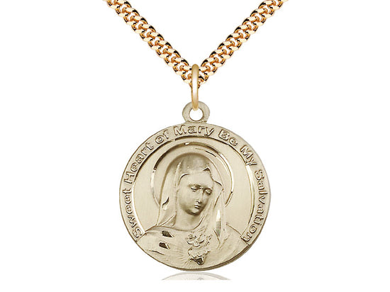 14kt Gold Filled Mary Pendant on a 24 inch Gold Plate Heavy Curb Chain - Unique Catholic Gifts