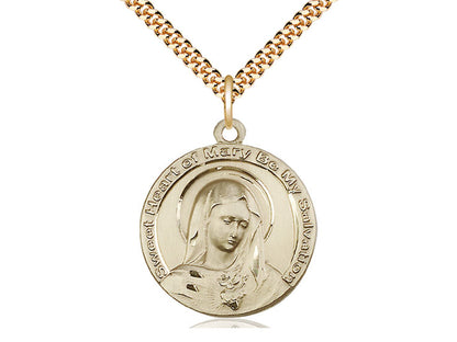 14kt Gold Filled Mary Pendant on a 24 inch Gold Plate Heavy Curb Chain - Unique Catholic Gifts