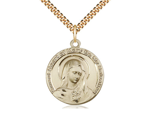14kt Gold Filled Mary Pendant on a 24 inch Gold Plate Heavy Curb Chain - Unique Catholic Gifts
