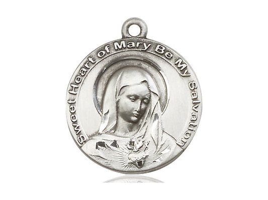 Sterling Silver Mary Pendant on a 24 inch Light Rhodium Heavy Curb Chain - Unique Catholic Gifts