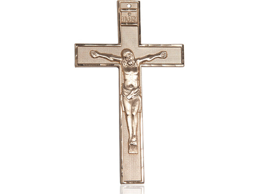 14kt Gold Filled Crucifix Pendant on a 24 inch Gold Plate Heavy Curb Chain - Unique Catholic Gifts