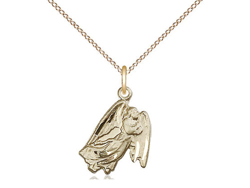 14kt Gold Filled Guardian Angel Pendant on a 18 inch Gold Filled Light Curb Chain - Unique Catholic Gifts