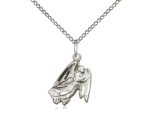 Sterling Silver Guardian Angel Pendant on a 18 inch Sterling Silver Light Curb Chain - Unique Catholic Gifts