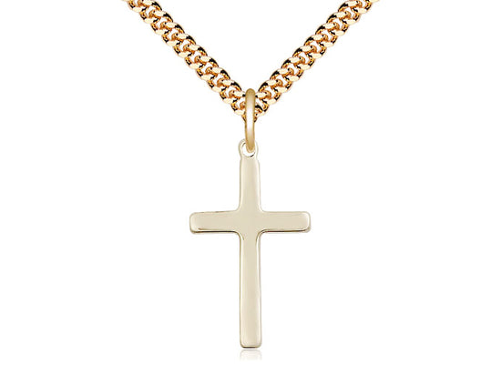 14kt Gold Filled Cross Pendant on a 24 inch Gold Plate Heavy Curb Chain - Unique Catholic Gifts