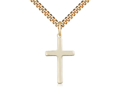14kt Gold Filled Cross Pendant on a 24 inch Gold Plate Heavy Curb Chain - Unique Catholic Gifts