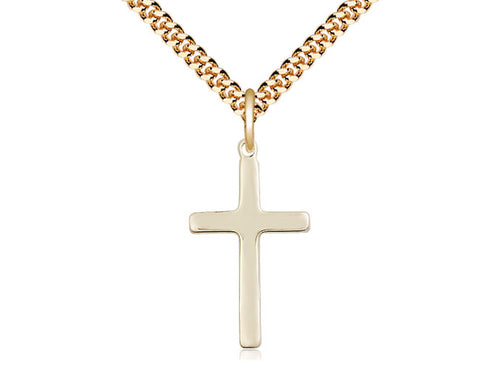 14kt Gold Filled Cross Pendant on a 24 inch Gold Plate Heavy Curb Chain - Unique Catholic Gifts
