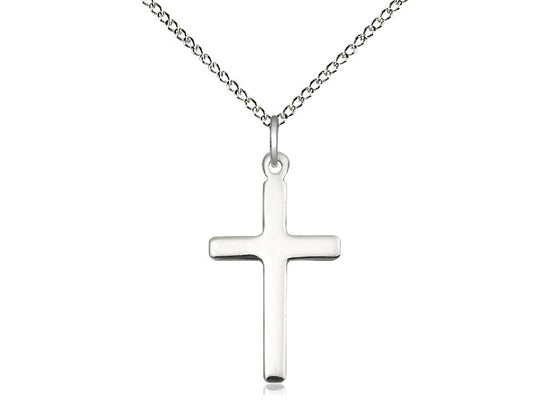 Sterling Silver Cross Pendant on a 18 inch Sterling Silver Light Curb Chain - Unique Catholic Gifts