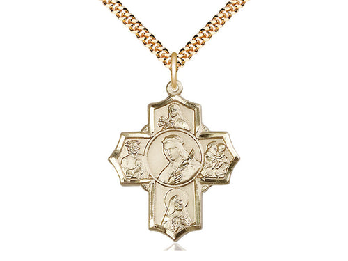 14kt Gold Filled Philomena Theresa Rita Antony Jude Pendant on a 24 inch Gold Plate Heavy Curb Chain - Unique Catholic Gifts