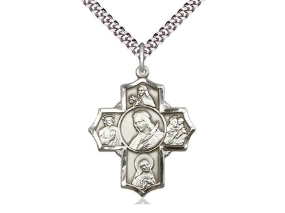 Sterling Silver Philomena Theresa Rita Antony Jude Pendant on a 24 inch Light Rhodium Heavy Curb Chain - Unique Catholic Gifts