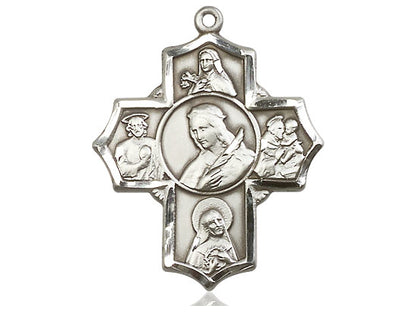 Sterling Silver Philomena Theresa Rita Antony Jude Pendant on a 24 inch Light Rhodium Heavy Curb Chain - Unique Catholic Gifts