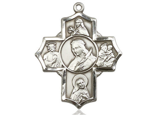 Sterling Silver Philomena Theresa Rita Antony Jude Pendant on a 24 inch Light Rhodium Heavy Curb Chain - Unique Catholic Gifts