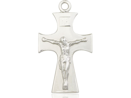 Sterling Silver Celtic Crucifix Pendant on a 24 inch Light Rhodium Heavy Curb Chain - Unique Catholic Gifts