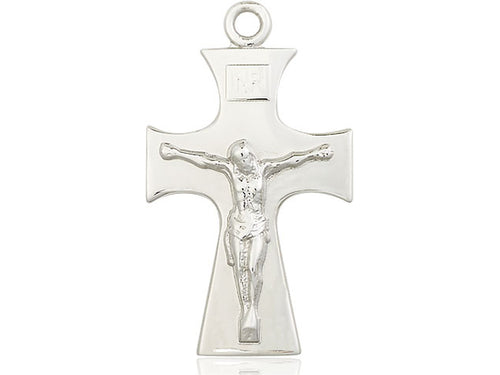 Sterling Silver Celtic Crucifix Pendant on a 24 inch Light Rhodium Heavy Curb Chain - Unique Catholic Gifts
