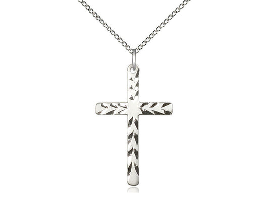 Sterling Silver Cross Pendant on a 18 inch Sterling Silver Light Curb Chain - Unique Catholic Gifts