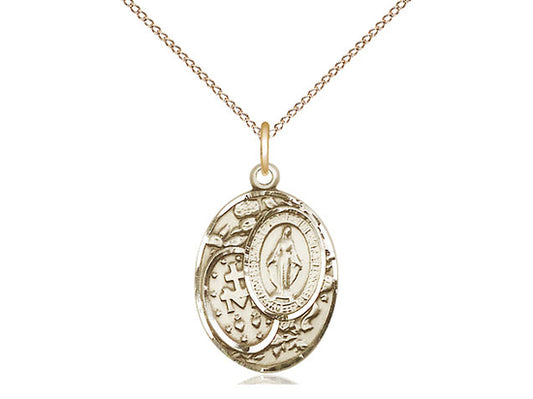 14kt Gold Filled Miraculous Pendant on a 18 inch Gold Filled Light Curb Chain - Unique Catholic Gifts