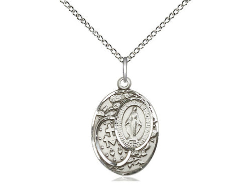 Sterling Silver Miraculous Pendant on a 18 inch Sterling Silver Light Curb Chain - Unique Catholic Gifts