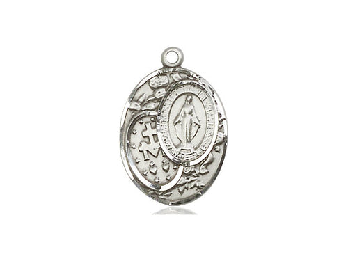 Sterling Silver Miraculous Pendant on a 18 inch Sterling Silver Light Curb Chain - Unique Catholic Gifts