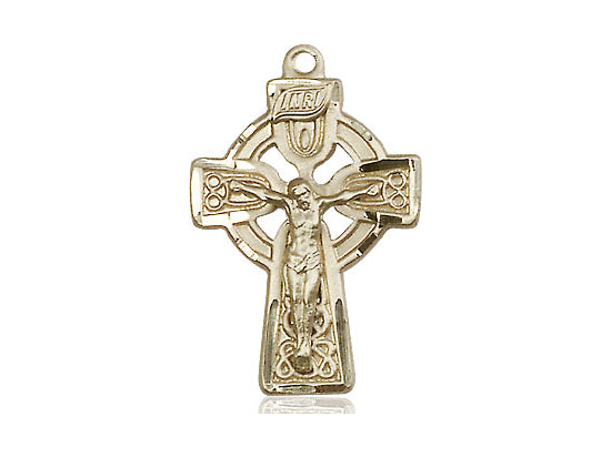 14kt Gold Filled Celtic Crucifix Pendant on a 24 inch Gold Plate Heavy Curb Chain - Unique Catholic Gifts