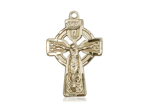14kt Gold Filled Celtic Crucifix Pendant on a 24 inch Gold Plate Heavy Curb Chain - Unique Catholic Gifts