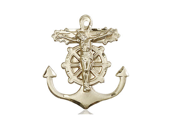 14kt Gold Filled Anchor Crucifix Pendant on a 24 inch Gold Plate Heavy Curb Chain - Unique Catholic Gifts