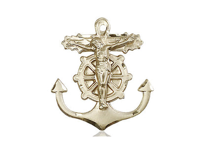 14kt Gold Filled Anchor Crucifix Pendant on a 24 inch Gold Plate Heavy Curb Chain - Unique Catholic Gifts