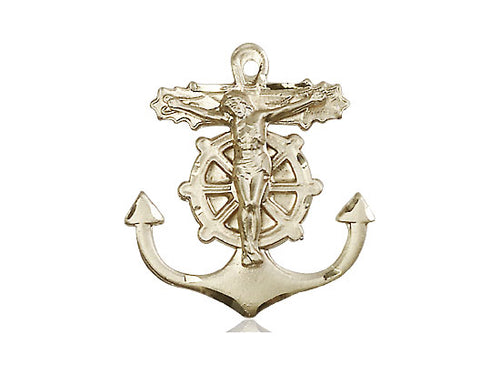 14kt Gold Filled Anchor Crucifix Pendant on a 24 inch Gold Plate Heavy Curb Chain - Unique Catholic Gifts