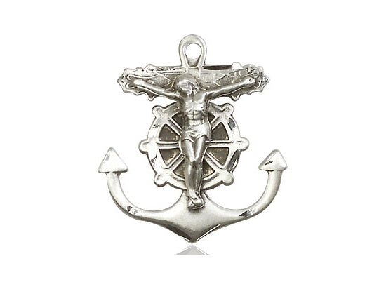 Sterling Silver Anchor Crucifix Pendant on a 18 inch Sterling Silver Light Curb Chain - Unique Catholic Gifts