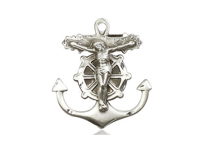 Sterling Silver Anchor Crucifix Pendant on a 18 inch Sterling Silver Light Curb Chain - Unique Catholic Gifts