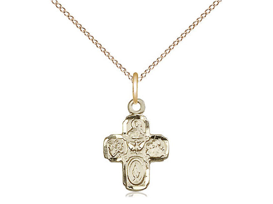 14kt Gold Filled 4-Way Pendant on a 18 inch Gold Filled Light Curb Chain - Unique Catholic Gifts
