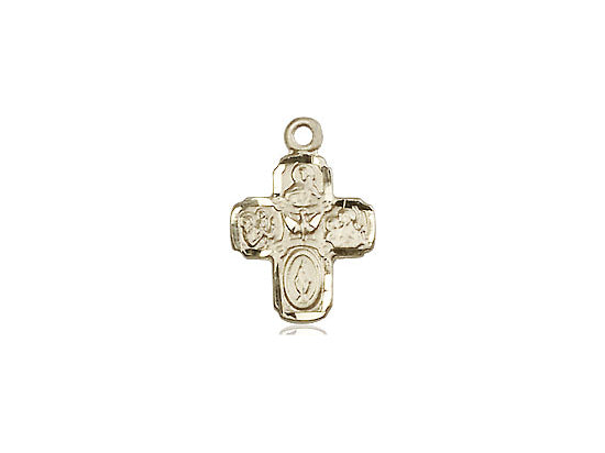 14kt Gold Filled 4-Way Pendant on a 18 inch Gold Filled Light Curb Chain - Unique Catholic Gifts