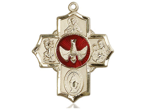 14kt Gold Filled 5-Way Pendant on a 24 inch Gold Plate Heavy Curb Chain - Unique Catholic Gifts