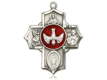 Sterling Silver 5-Way Pendant on a 24 inch Light Rhodium Heavy Curb Chain - Unique Catholic Gifts