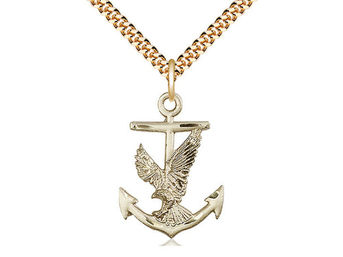 14kt Gold Filled Anchor Eagle Pendant on a 24 inch Gold Plate Heavy Curb Chain - Unique Catholic Gifts