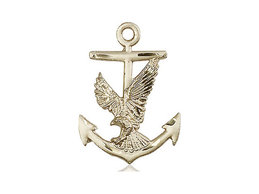 14kt Gold Filled Anchor Eagle Pendant on a 24 inch Gold Plate Heavy Curb Chain - Unique Catholic Gifts
