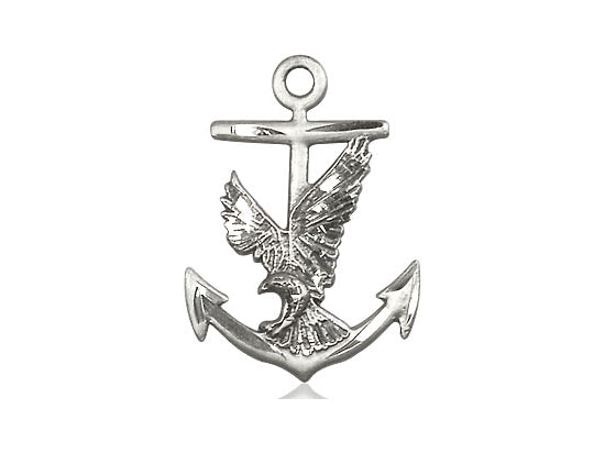 Sterling Silver Anchor Eagle Pendant on a 24 inch Light Rhodium Heavy Curb Chain - Unique Catholic Gifts