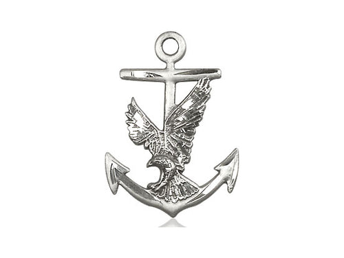 Sterling Silver Anchor Eagle Pendant on a 24 inch Light Rhodium Heavy Curb Chain - Unique Catholic Gifts
