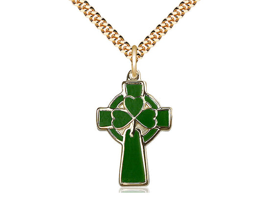 14kt Gold Filled Celtic Cross Pendant on a 24 inch Gold Plate Heavy Curb Chain - Unique Catholic Gifts
