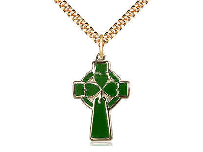 14kt Gold Filled Celtic Cross Pendant on a 24 inch Gold Plate Heavy Curb Chain - Unique Catholic Gifts