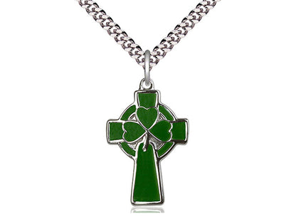 Sterling Silver Celtic Cross Pendant on a 24 inch Light Rhodium Heavy Curb Chain - Unique Catholic Gifts