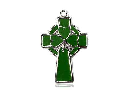 Sterling Silver Celtic Cross Pendant on a 24 inch Light Rhodium Heavy Curb Chain - Unique Catholic Gifts