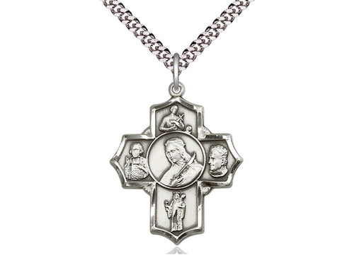 Sterling Silver Philomena Vian Bos Jude Gerard Pendant on a 24 inch Light Rhodium Heavy Curb Chain - Unique Catholic Gifts
