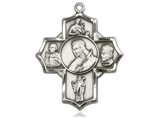 Sterling Silver Philomena Vian Bos Jude Gerard Pendant on a 24 inch Light Rhodium Heavy Curb Chain - Unique Catholic Gifts